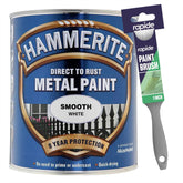 Hammerite Smooth White Paint 750ml With 1" Paint Brush Tin Paint